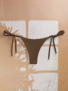 Swim Vcay Women's Summer Beach Solid Color Tie-Front Sexy Bikini Bottom - Coffee Brown - View 2