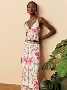 Travachic 2 件女式夏季无袖印花背心和宽松腰裙套装、度假装、女士夏季装、沙滩装、春夏、复活节、节日装、女士沙滩装、春假、女士度假装、女士音乐会装、波西米亚风、波西米亚风、音乐节、热带度假女装、浪漫、女士约会夜装、外出上衣、所有女装、秋装、秋季 - 杏色 - 查看 4