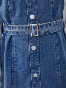 Tween Girl Contrast Color Hooded Long Sleeve Loose Casual Dress, Spring & Autumn - Medium Wash - View 4