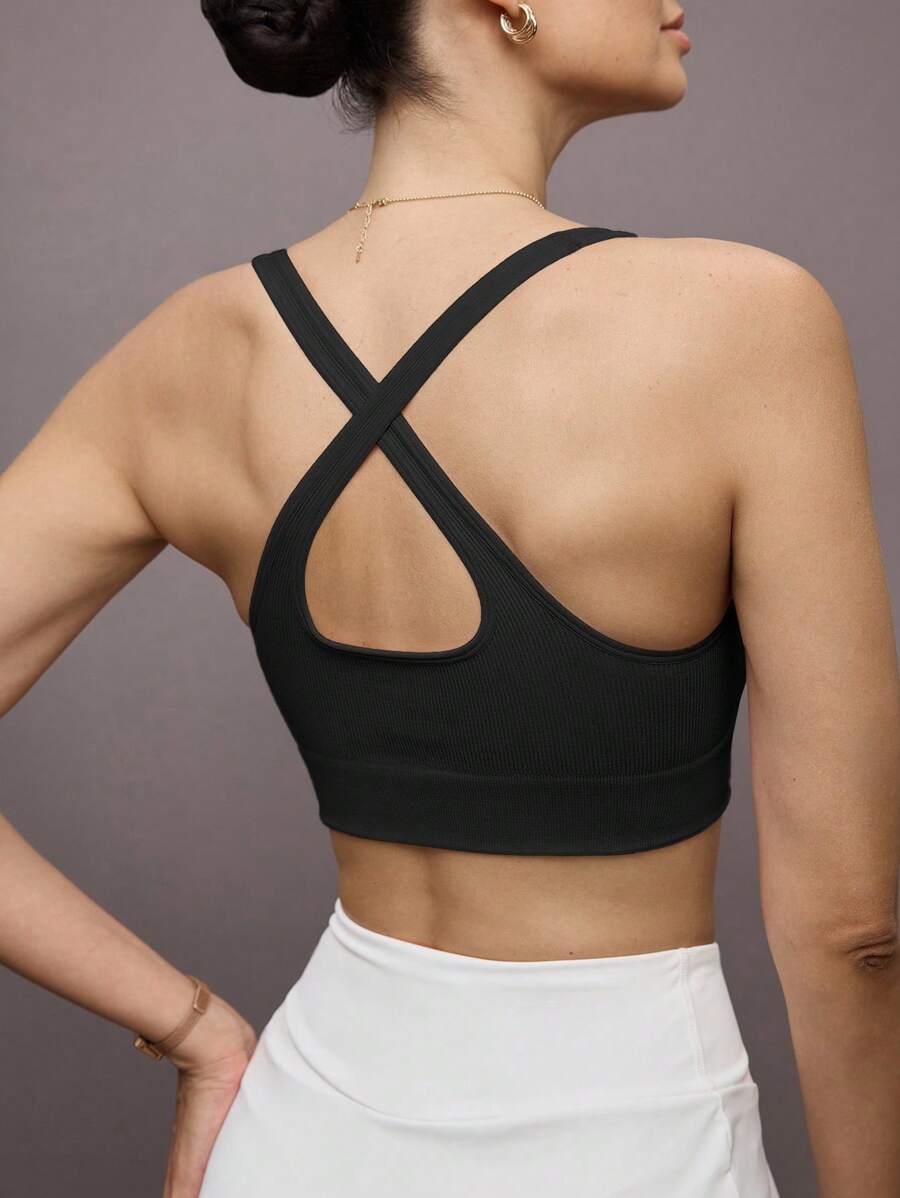 Activina Ribbed Knit Crisscross Back Crop Sports Tank Top