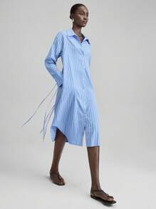 Ontre Vestido a media pierna con botones frontales a rayas, estilo casual de Nashville para ir al trabajo - Vestido elegante para fiesta, graduación y ocasiones especiales - Prendas básicas versátiles, elegantes y dignas para mujer en otoño/invierno 2025