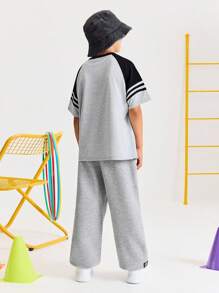 SHEIN Pantaloni sport casual, simpli, confortabili, cu talie medie, cu tiv elastic, pentru băieți Tween - Gri - Vizualizare 3