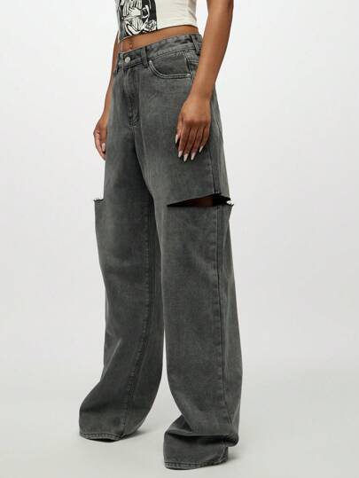 【SATIIIZ】Retin Zipper Cargo Denim Pants Zip Detail Denim Cargo Pants - Washed Black | Manière De Voir