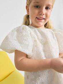 Maija Kids Maija Kids 年轻女孩牛仔效果提花圆领花瓣袖连衣裙 - 中等水洗藍 - 查看 4