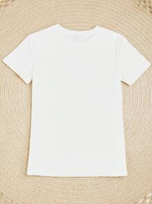 EMERY ROSE Camiseta casual de mujer de manga corta con cuello redondo y estampado de corazones, para verano y ropa de Año Nuevo, camisetas gráficas para mujeres - Blanco - Ver 2