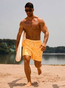 Manfinity VDAYZ Pantalones cortos de playa sueltos con cordón en la cintura, estilo casual para hombre, verano