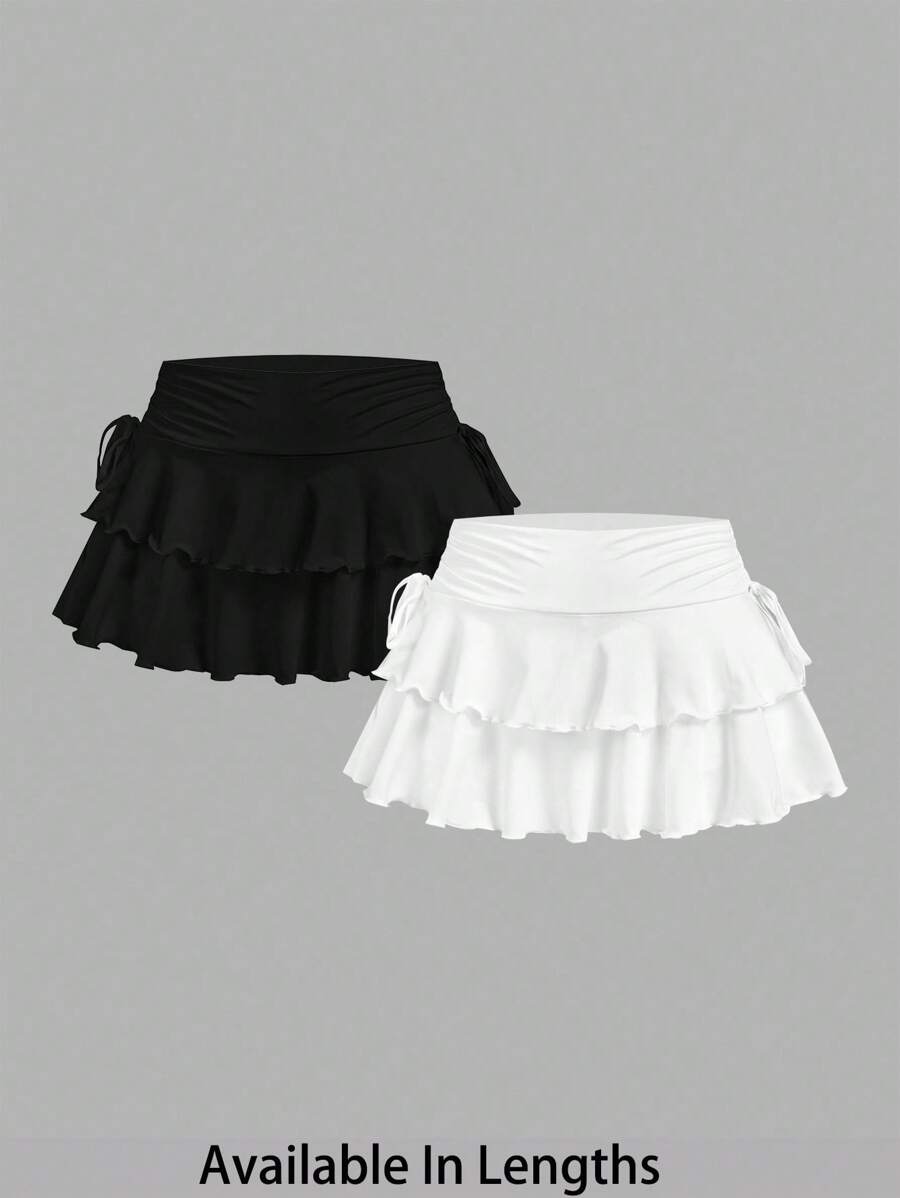 SHEIN Tall CURVE 大码 2 件套女式休闲简约褶皱腰 A 字裙，适合音乐会、巡游、俱乐部性感场合，四季皆宜