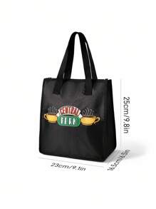FRIENDS X SHEIN Bolsa de almuerzo aislada con estampado de taza de café, mantiene los alimentos calientes o fríos, bolsa de picnic, gran capacidad, puede contener cajas de almuerzo y bebidas, adecuada para picnics, camping, viajes, uso doméstico, adecuada para familias, niños y estudiantes, amigos, Central Perk