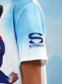 SUPERMAN 2025 青少年男孩休闲街头卡通英雄人物与字母印花扎染短袖 T 恤，夏季 - 彩色 - 查看 6