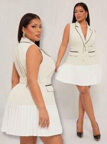 SHEIN SXY Robe d'été et de printemps élégante et sexy pour grandes tailles. Robe de couleur abricot avec col, sans manches, volants sur les bords et plis en tissu. Convient pour le port quotidien, les festivals, les sorties entre amis, les anniversaires, les enterrements de vie de jeune fille, les mariages, élégante et décontractée. Idéale pour le shopping, la sortie, coquette, facile à assortir et affinante. Met en valeur la silhouette.