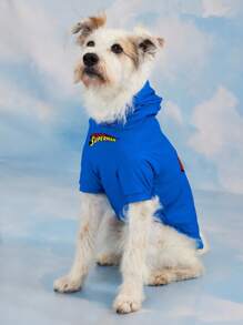 SUPERMAN X SHEIN 1 件徽标印花宠物连帽衫，猫咪、狗狗连帽衫，尺码 XXS-XXXXL、特小号、特大号