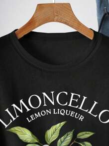 INAWLY Women's Lemon Print Round Neck Short Sleeve T-Shirt Graphic Tees Women Tops - Black - View 3