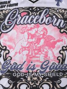 ROMWE MEN Street Life 男士街头篮球球衣短袖 T 恤，运动 T 恤，采用网眼和光泽面料