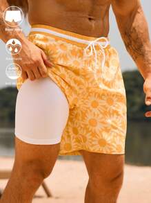 Manfinity VDAYZ Pantalones cortos de playa sueltos con cordón en la cintura, estilo casual para hombre, verano