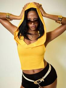 ROMWE Street Life Cali Girl Sporty Draped Neck Racerback Sexy Backless Tank Top For Women - Yellow - View 2