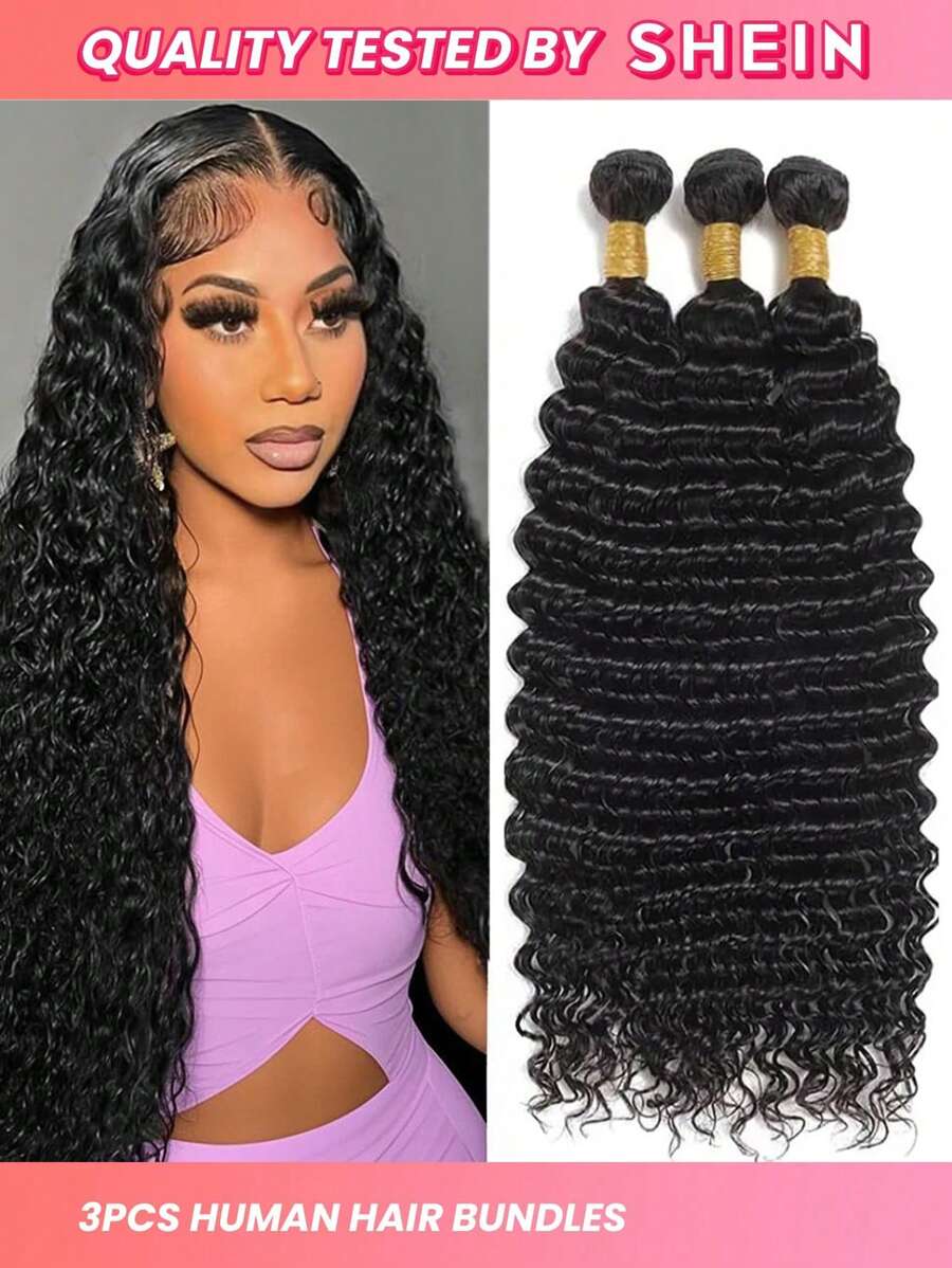 3 Gói Sóng Sâu Tóc Con Người 100% Tóc Trinh Nữ Chưa Qua Chế Biến Gói ướt và gợn sóng Sợi ngang đôi Dệt xoăn sâu 3 bó Phần mở rộng tóc cho phụ nữ - SNatural - Xem 1