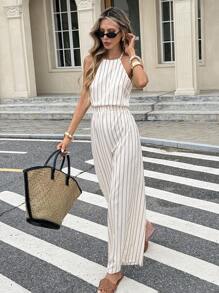 Serisse 女式宽松条纹阔腿连体裤