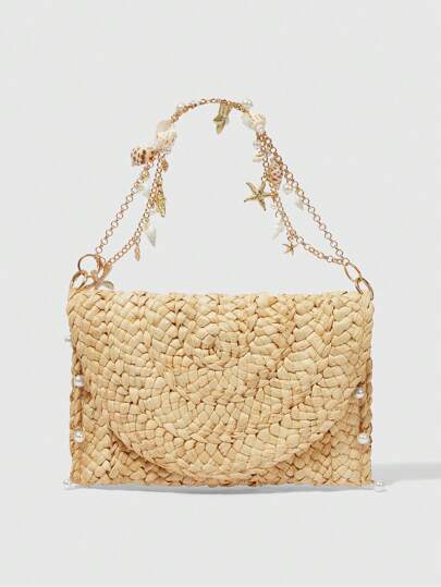 Fairycore 1 Stück handgefertigte, schicke und süße Schultertasche im Design einer Muschel, Konche und falschen Perle für Strandurlaub, Damen