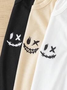 SHEIN 3pcs/Set Tween Boys' Cute Graphic Round Neck Tank Top, Casual For Commute, School, Daily Wear, Suitable For Spring & Summer