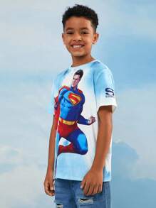 SUPERMAN 2025 青少年男孩休闲街头卡通英雄人物与字母印花扎染短袖 T 恤，夏季 - 彩色 - 查看 4