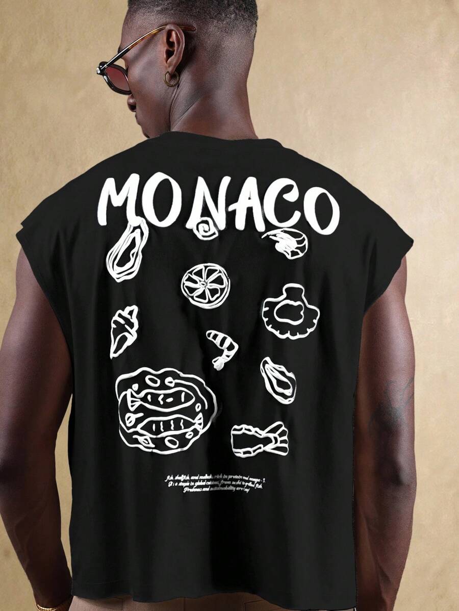 SUMWON Monaco Tank Top With Artistic Food Print Street Style Sleeveless Summer Crop Tank Oversized Festival Fashion Casual - Black - View 1