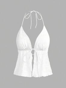 Sweetina Two-Piece Set Y2k Summer Hawaiian Clothes Solid Color Backless Halter Top With Straps - Multicolor - View 3