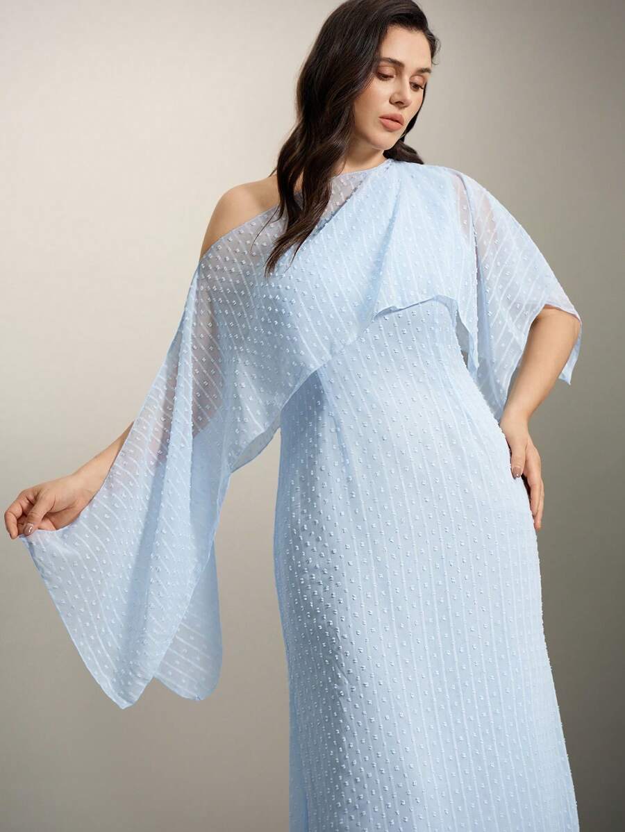 SHEIN Clasi 女士长款优雅提花雪纺宴会连衣裙 - 藍色 - 查看 1