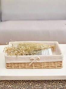 Desktop Storage Box For Cosmetics, Keys, Snacks, Table Clutter, Living Room, Entrance, Household Rattan Storage Basket, Woven Frame - apricot bow - View 6