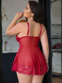 SHEIN Lencería sexy de talla grande (Vestido de parches de encaje) - Burdeos - Ver 2