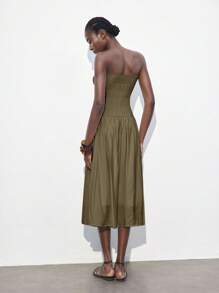 Maija Women's Adjustable Spaghetti Strap Dress With Ruched Full Body, Low Waist Design, A-Line Hem, Comfortable And Soft, Suitable For Beach, Vacation, Boho Style, Summer - Grey - View 5