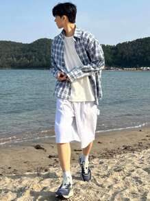 DAZY Kurtka męska i odzież wierzchnia w kratę wielokolorową na wiosnę i lato - Niebieski - Zobacz 4