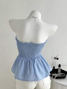 Elamini 女士休闲修身抹胸，纹理面料 - 淺藍色 - 查看 2