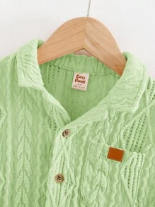 Cozy Pixies Bộ 2 áo cardigan tay ngắn ve trơn cho bé trai và quần short lưng chun - màu xanh lá - Xem 4