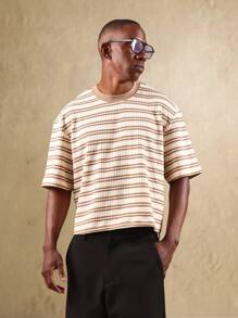 SUMWON Lässiges gestreiftes T-Shirt mit strukturiertem Rippstrick, hochwertige Kurzarm Alltagsessentials, klassisch für den Sommer - Verschiedenfarbig - Übersicht 2