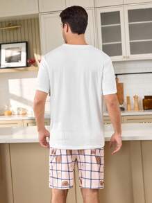 CoupledUp Cute Cartoon Bear Heart Print Couples Pajamas Sets For Men - Multicolor - View 3