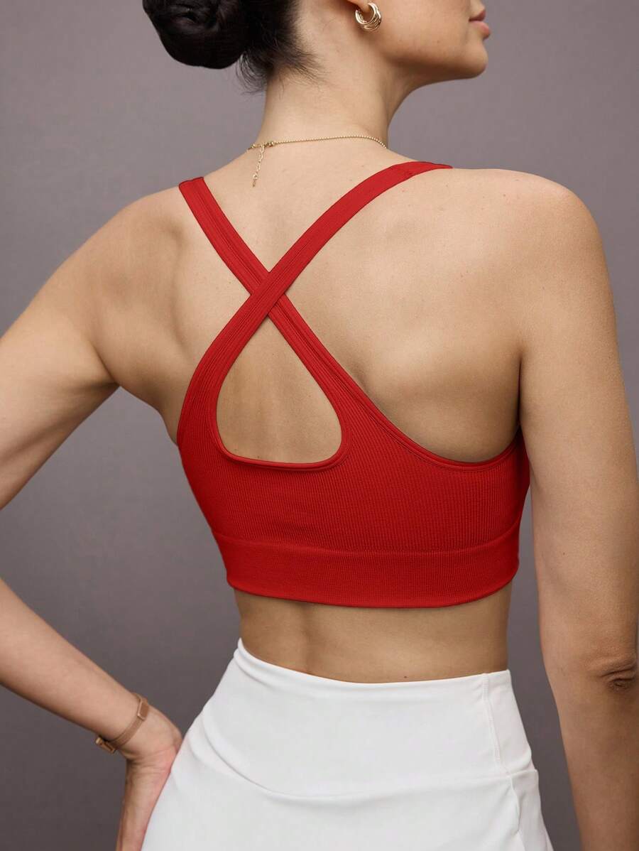 Activina Solid Crisscross Back Sports Bra - Red - View 1