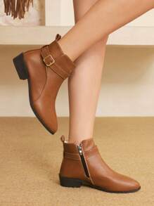 Styleloop Nuovi stivali corti da donna in stile retrò europeo e americano, con suole spesse, antiscivolo, e con rialzo