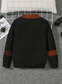 SHEIN Suéter de cárdigan de manga larga con diseño gráfico de oso adorable, estilo casual y cómodo para niños, apto para uso al aire libre, en el hogar, ocio, calle y fiestas - Negro - Ver 2