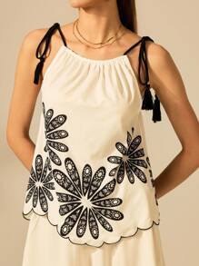 CAJUNI Bluză pentru femei cu franjuri și broderie ondulate