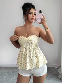 Chiquease European & American Style Sexy Tube Top, Fashion Cute Ditsy Floral Vacation Women Top, Summer Top - Yellow - View 4