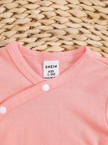 SHEIN 新生婴儿男女宝宝纯白色交叉前襟舒适可爱有趣优雅休闲风格弹力长袖一体式连体衣套装 - 彩色 - 查看 6