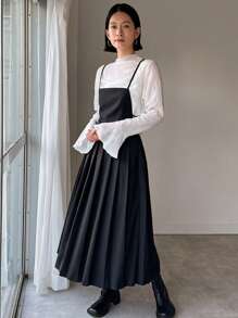 FRIFUL 女式纯色纹理喇叭袖上衣，荷叶边长袖女式上衣 - 白色 - 查看 4