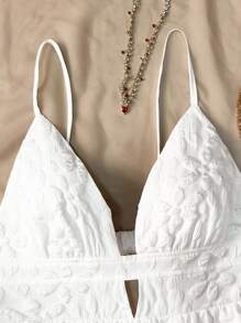 Women's White Jacquard Texture Fabric Waisted Back Cut-Out Mini Cami Dress, Figure-Flattering Design - White - View 5