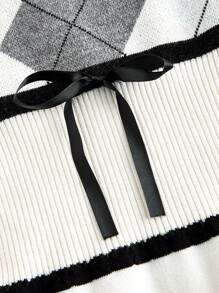 SHEIN MOD 女士菱形图案立领短袖紧身针织连衣裙 - 彩色 - 查看 3