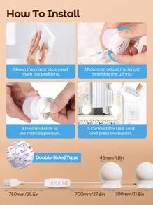 Teckwe LED Makeup Vanity Fill Lights Mirror, USB Three-Color Mirror Front Light Led Makeup Light With Rotatable Cable, Holly Wood Style Vanity Lights,Dimmable, Colored, Fill Light Bulb For Dressing Table, Beauty Makeup Mirror Light Bathroom Lighting, Valentine's Day Gift