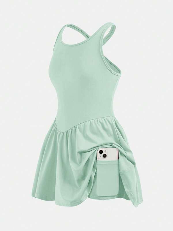 SHEIN Vestido deportivo informal sin mangas con espalda cruzada para niñas preadolescentes