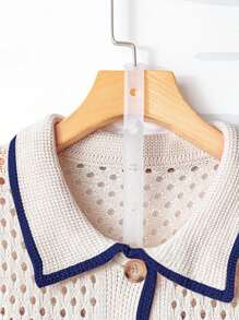 Qadelle Women's Holiday Casual Contrast Color Stripe Hollow Knit Cardigan - Khaki - View 4