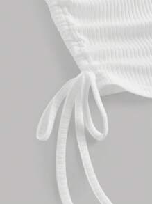 Girlism T-shirt à encolure ras du cou texturé blanc avec taille sinuée et cordon de serrage sur les côtés, pour adolescentes - Blanc - Voir 4