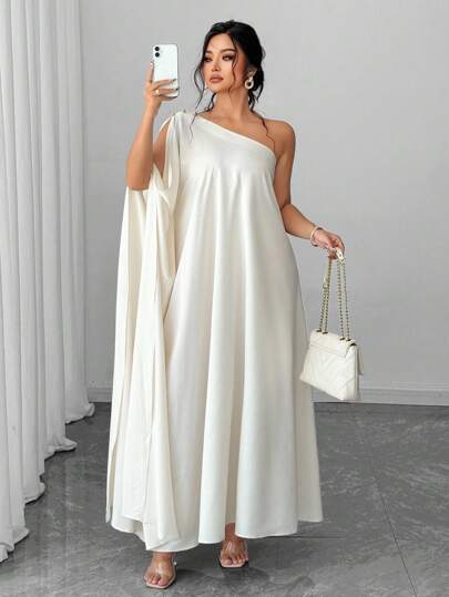 Elenzga Vestido de mujer con cuello oblicuo, decoración de botones y mangas de murciélago