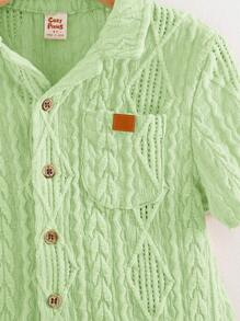 Cozy Pixies Bộ 2 áo cardigan tay ngắn ve trơn cho bé trai và quần short lưng chun - màu xanh lá - Xem 7